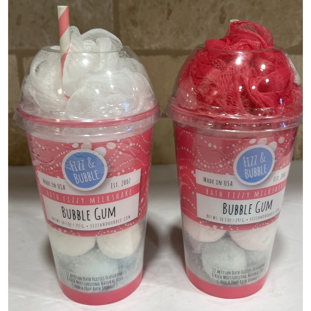 Lot‎ Of 2 Fizz & Bubble Milkshake 12 Bath Fizzy Bombs, Bath Sponge Bubble Gum